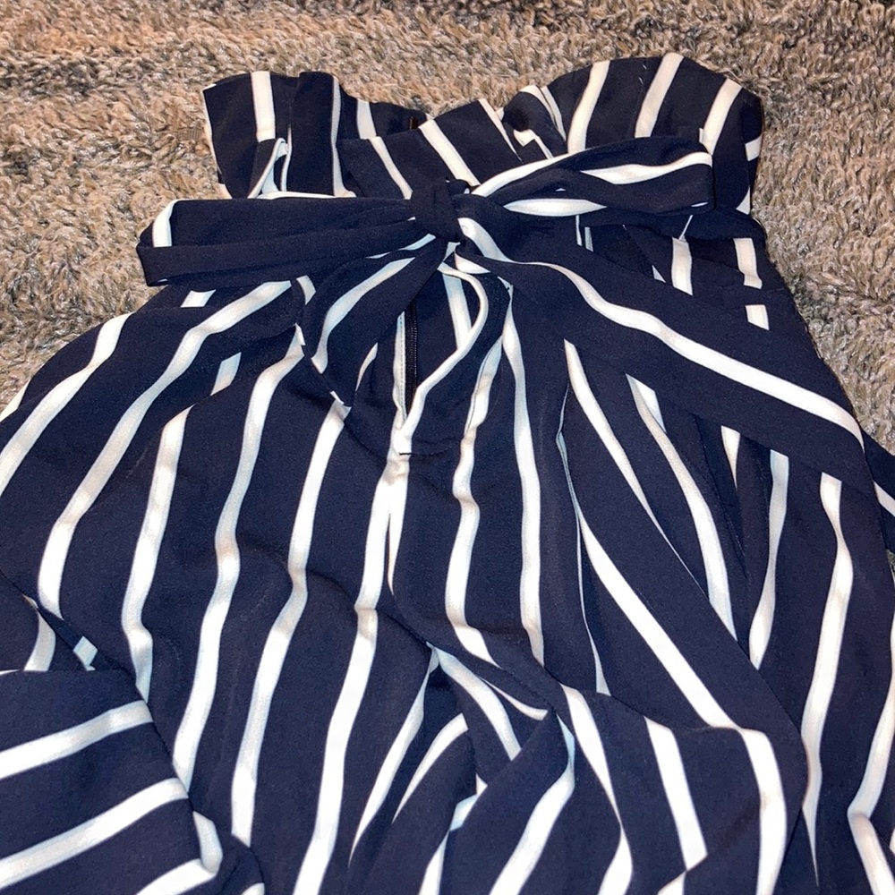 Blue Striped Flowy Bow Pants